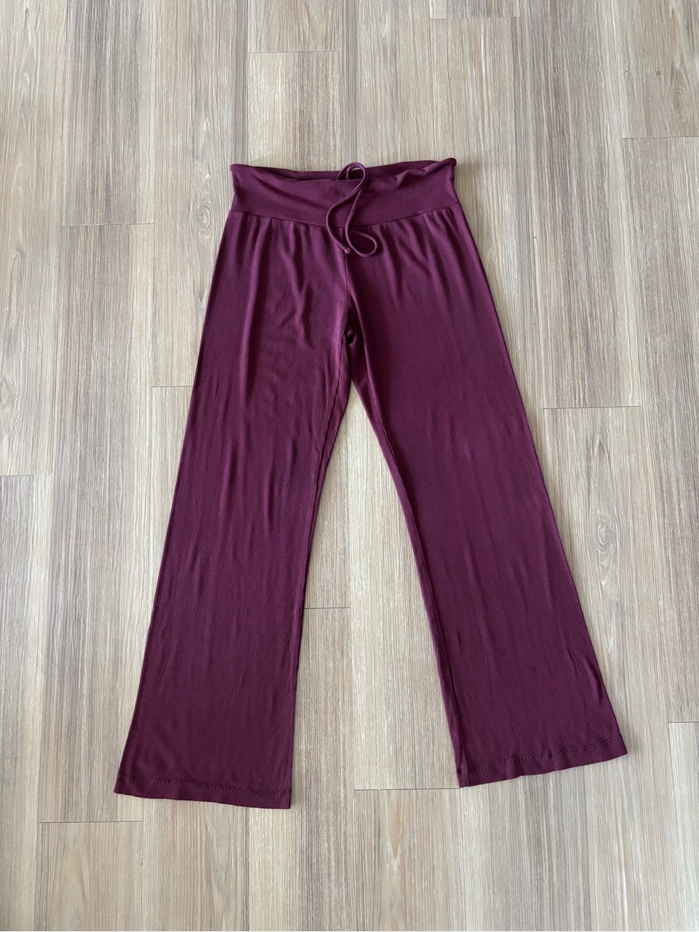 SKIMS Lounge Pants Foldover Flare Leg Ribbed Knit Modal Bordeaux Women M Cozy